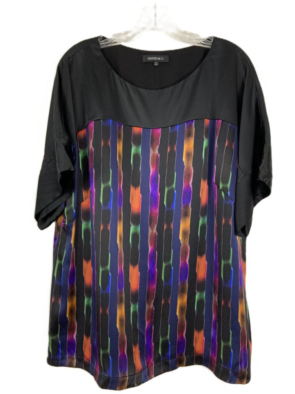 Lafayette 148 New York Silk Colorblock Short-Sleeve Blouse Sz 1X